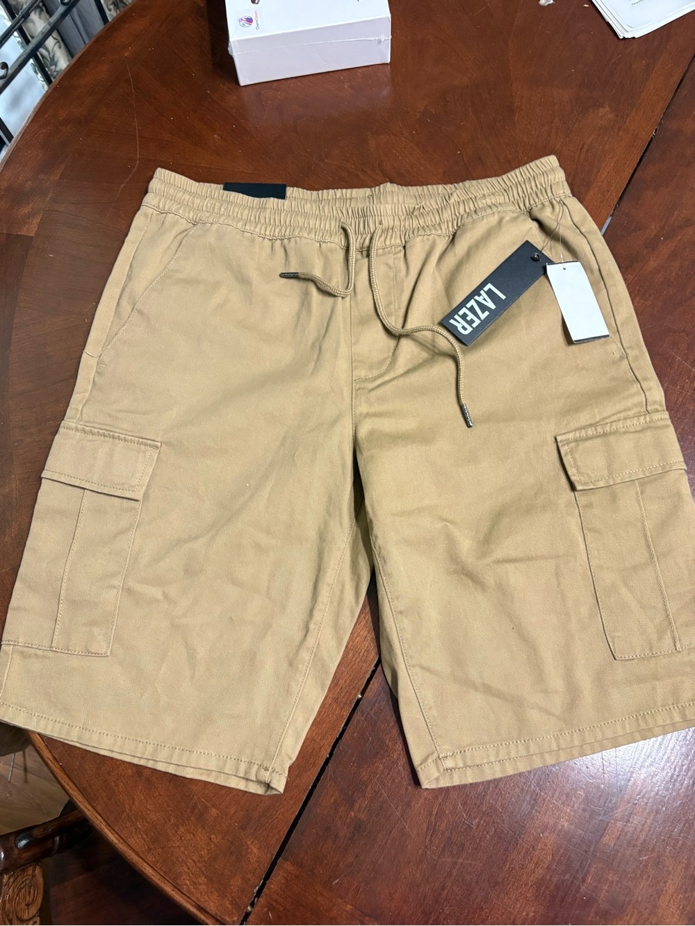 LAZER Men's Cargo Shorts in Khaki with Drawstring Waist
